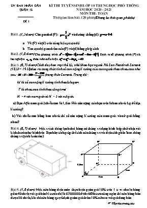 Đề thi tuyển sinh Lớp 10 THPT môn Toán - Đề 1 - Năm học 2020-2021 - Ủy ban nhân dân Quận 12